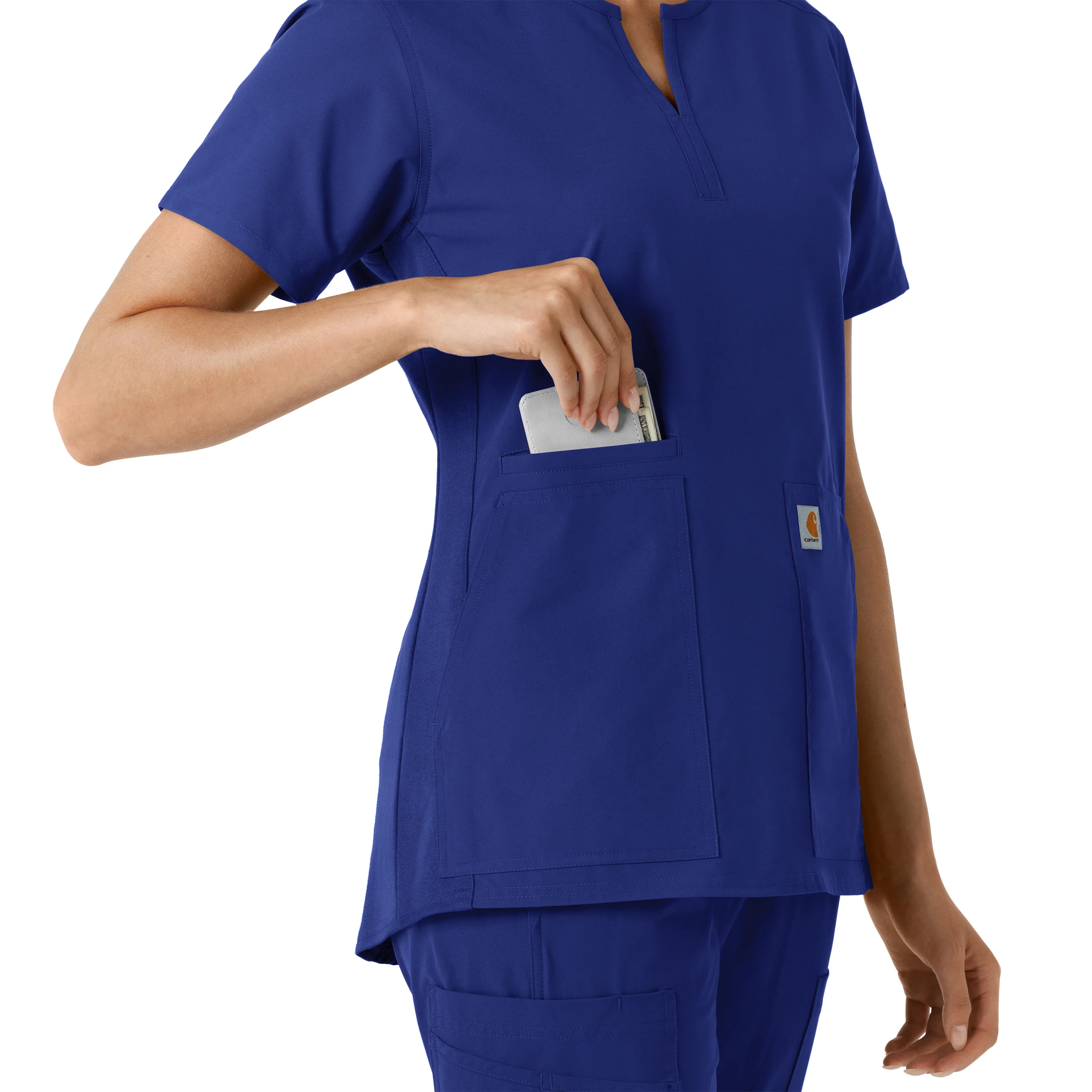 Carhartt Force Essentials Women's Notch Neck Tunic Knit Panel Scrub Top - Galaxy Blue - Image 7
