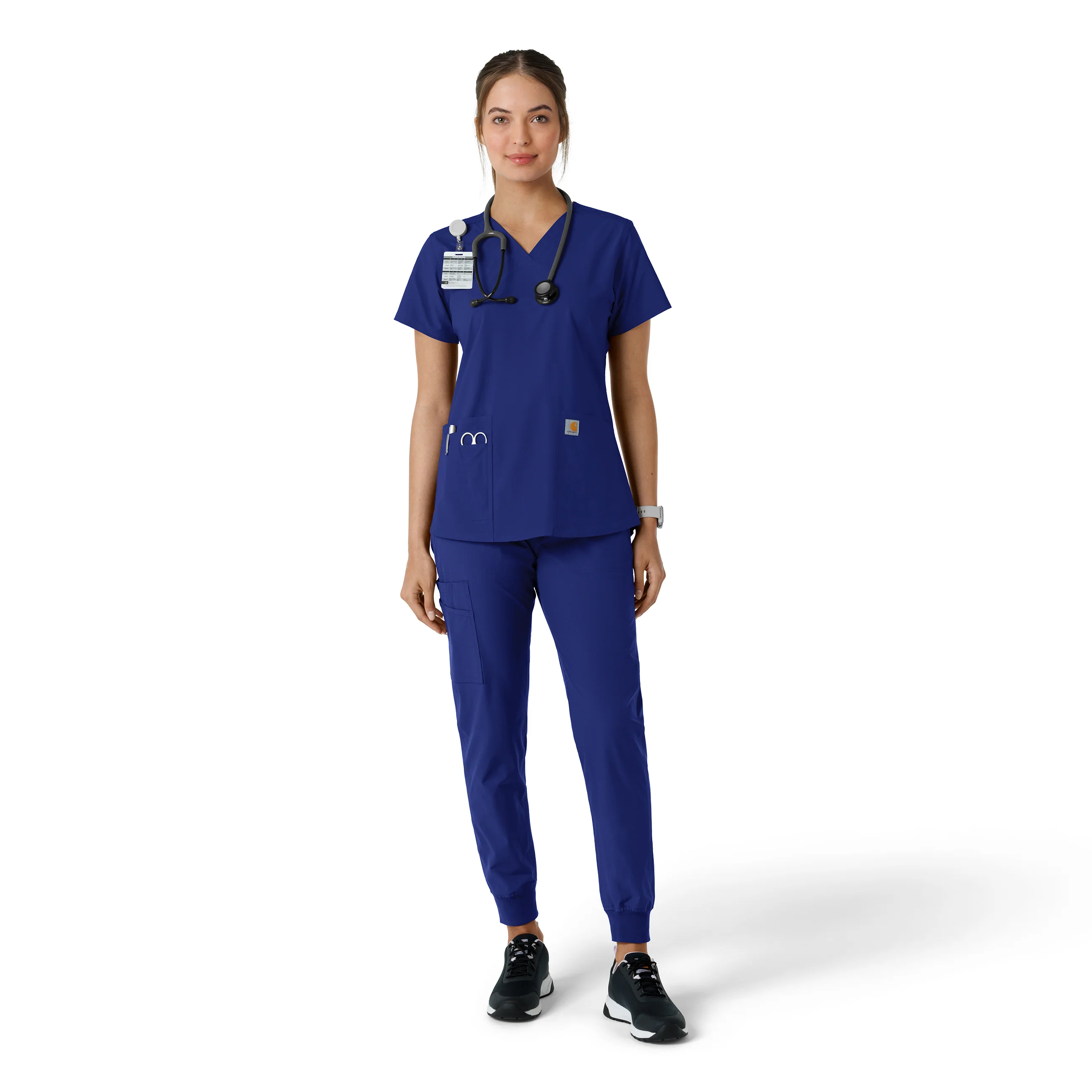 Carhartt Force Essentials Women's V-Neck Knit Panel Scrub Top - Galaxy Blue - Image 3