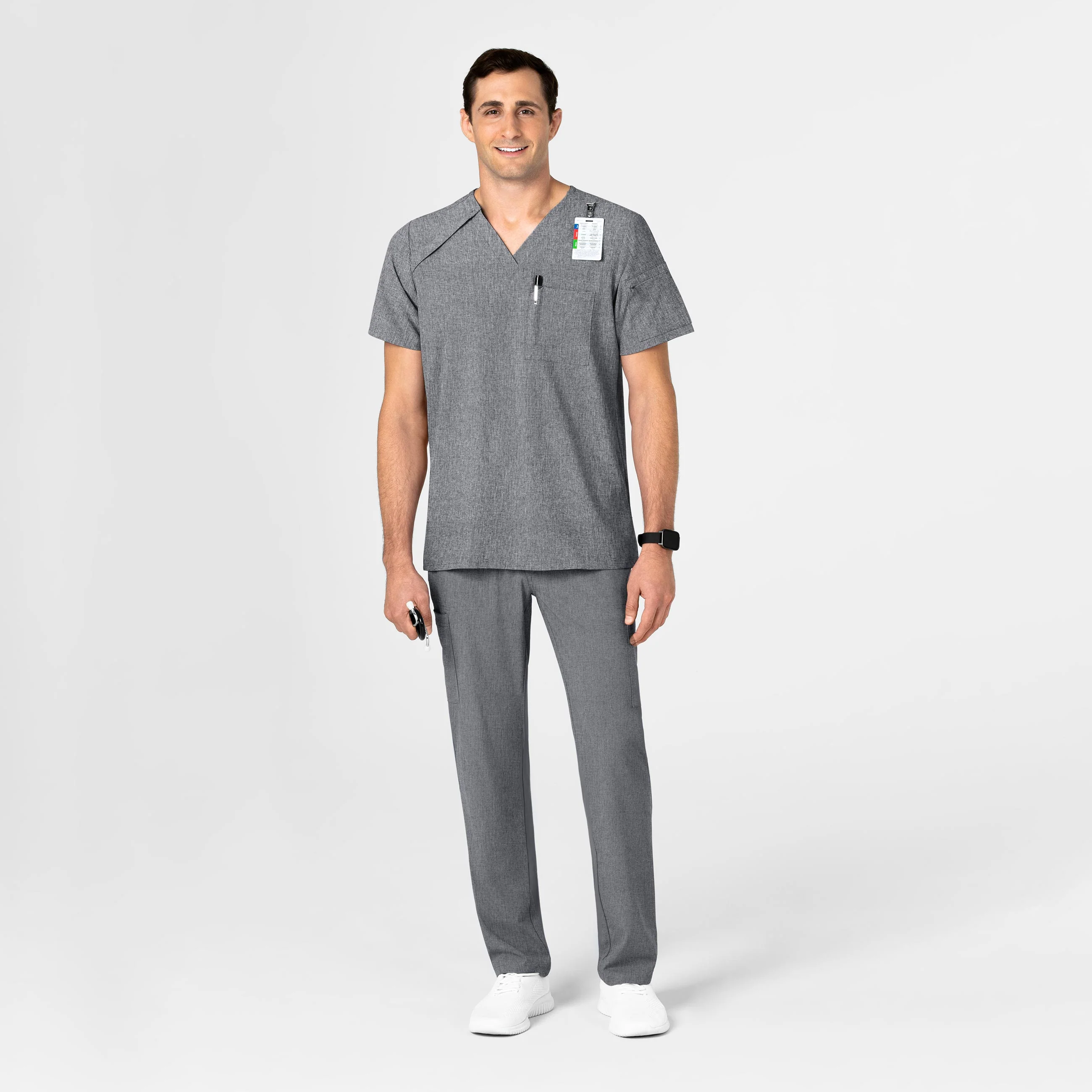 RENEW Men's EZ Zip Scrub Top - Grey Heather - Image 3