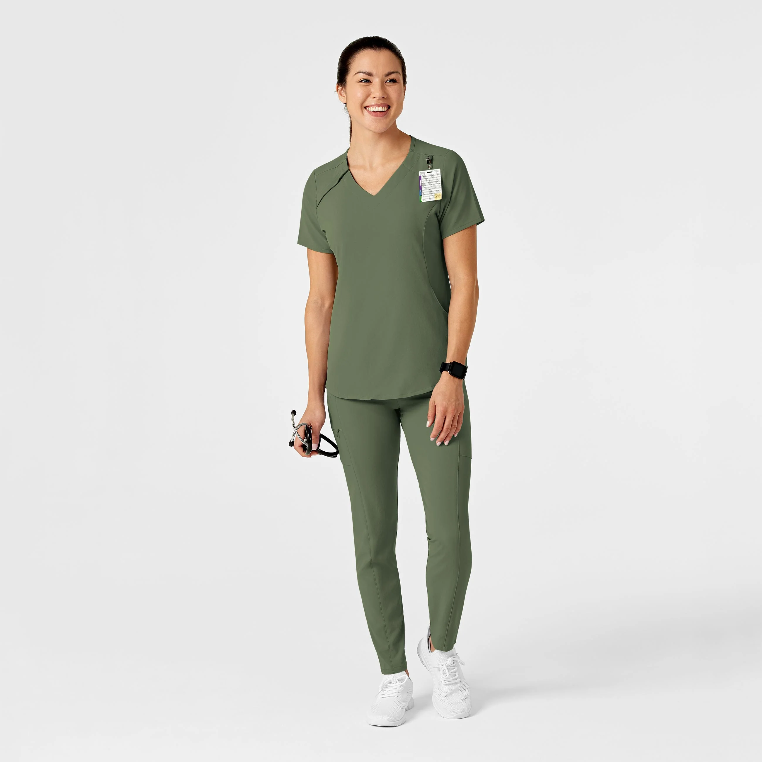 RENEW Women's Zip Accent Scrub Top - Olive - Image 3