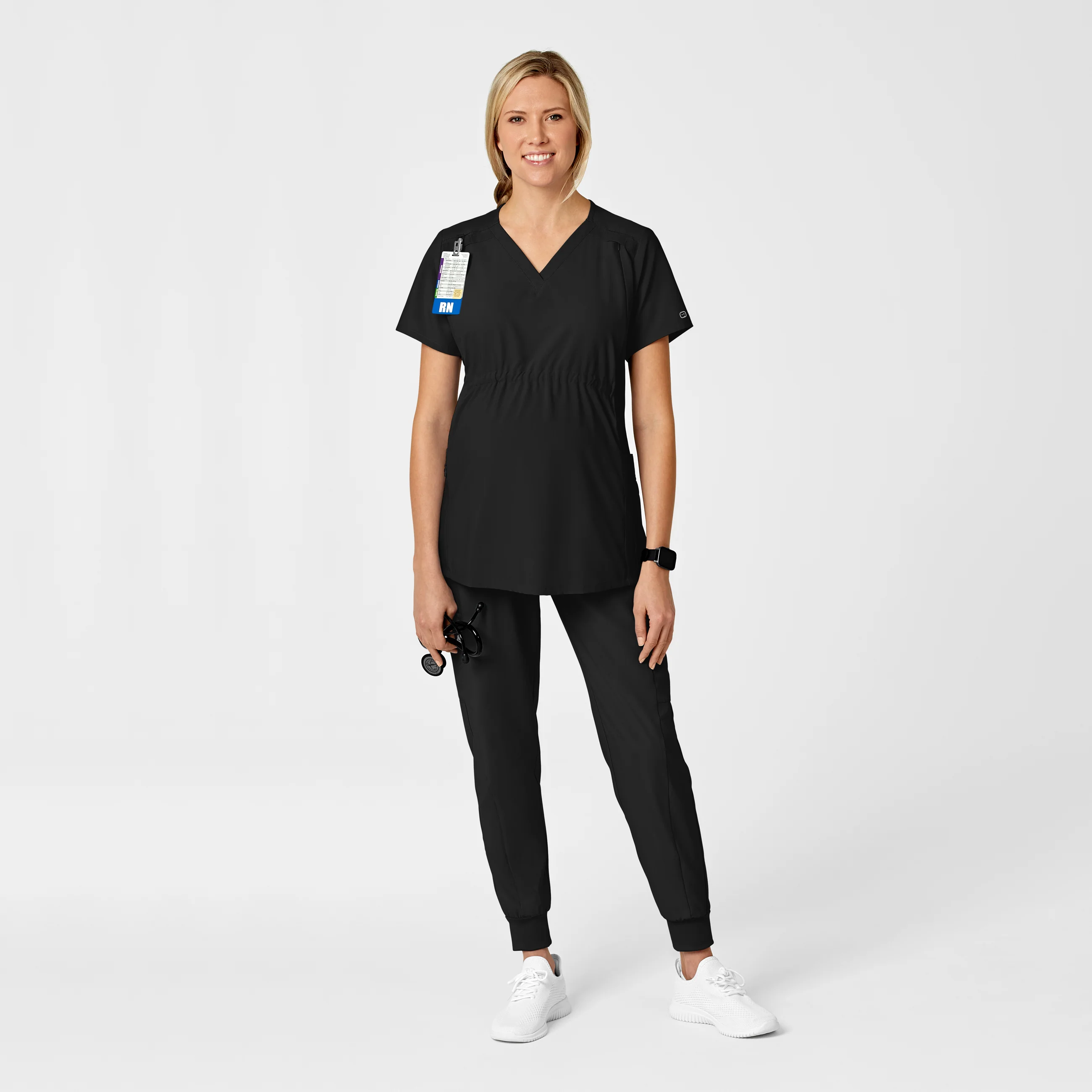 W123 Maternity V-Neck Scrub Top - Black - Image 3