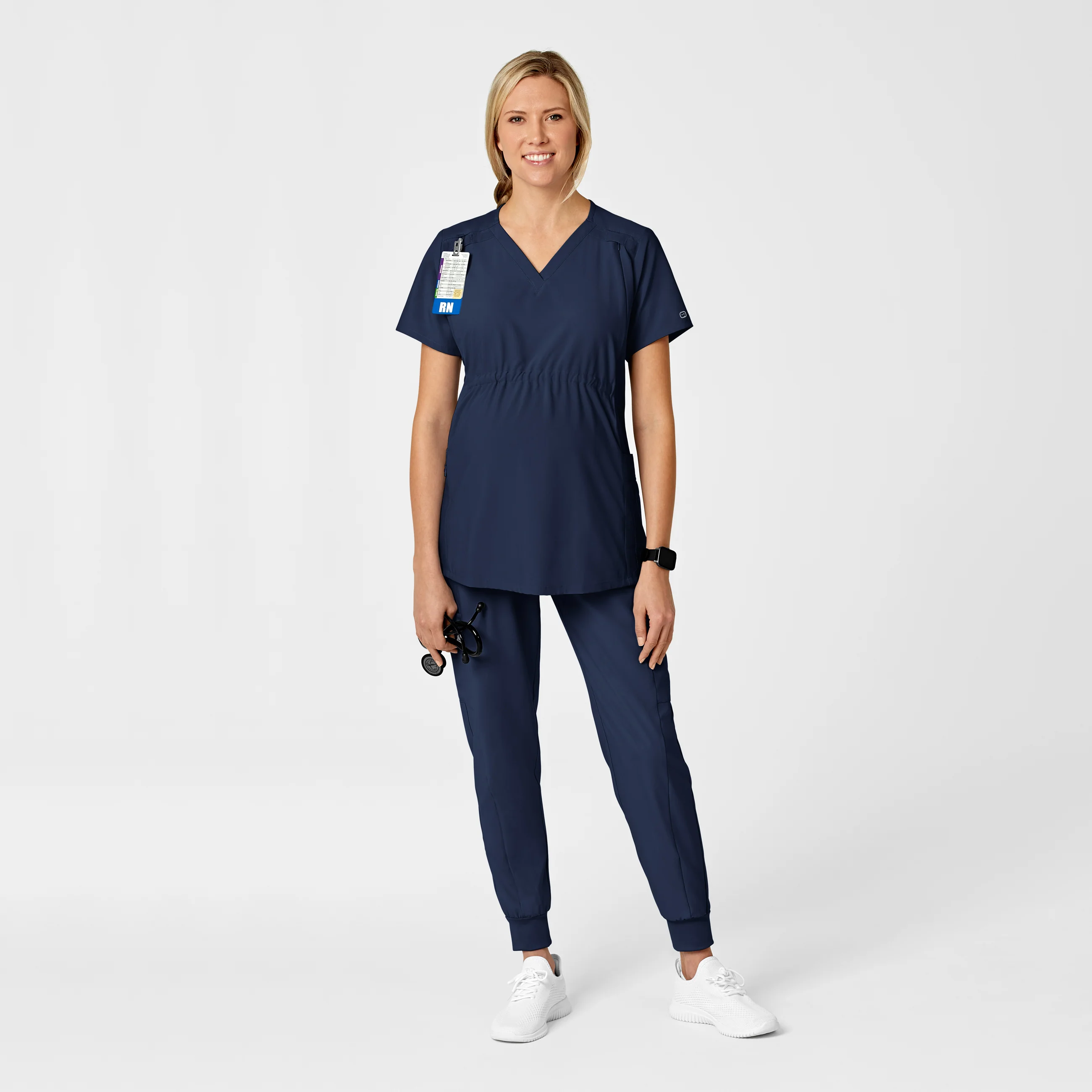 W123 Maternity V-Neck Scrub Top - Navy - Image 3