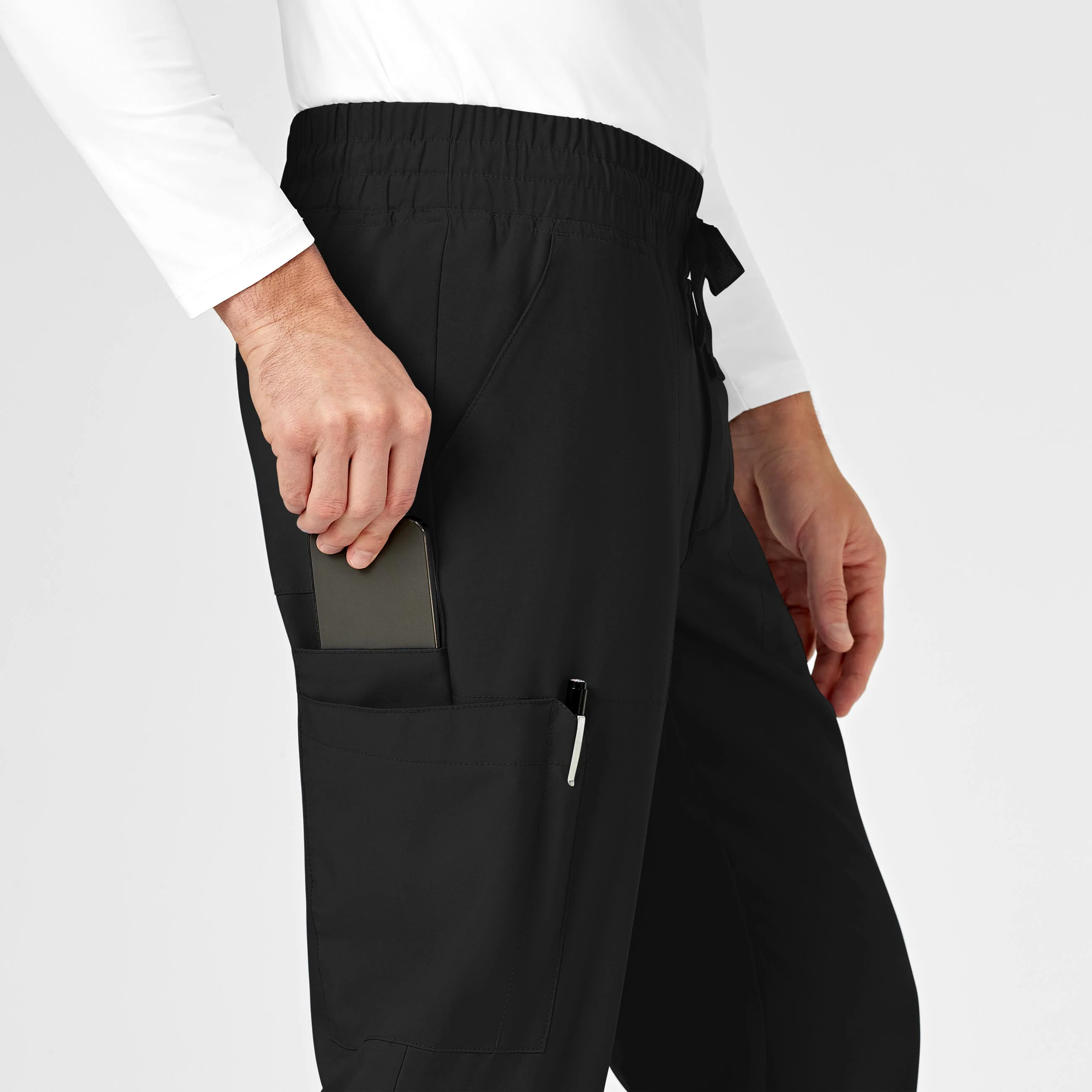 W123 Men's Cargo Jogger Scrub Pant - Black - Image 6