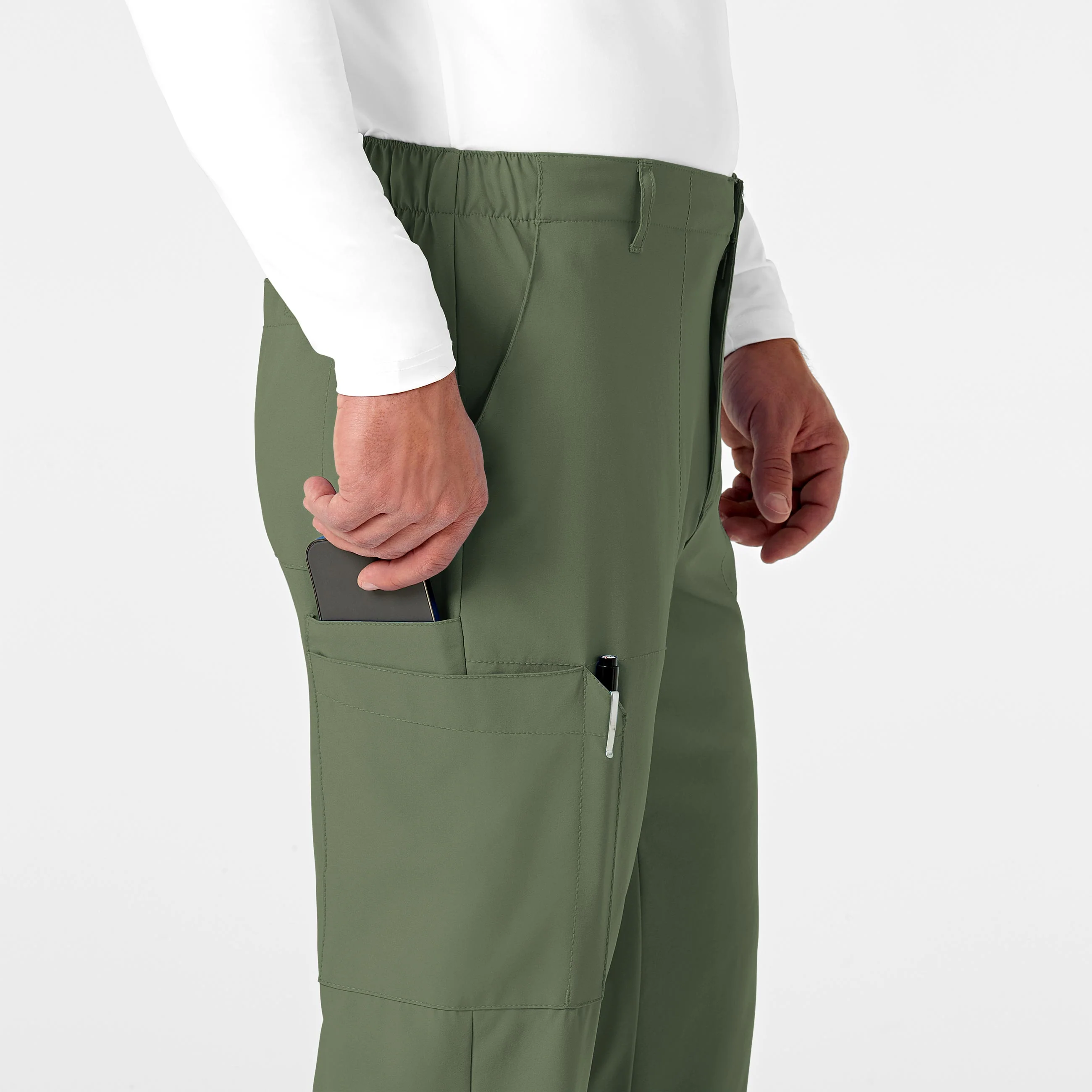 W123 Men's Flat Front Cargo Scrub Pant - Olive - Image 6