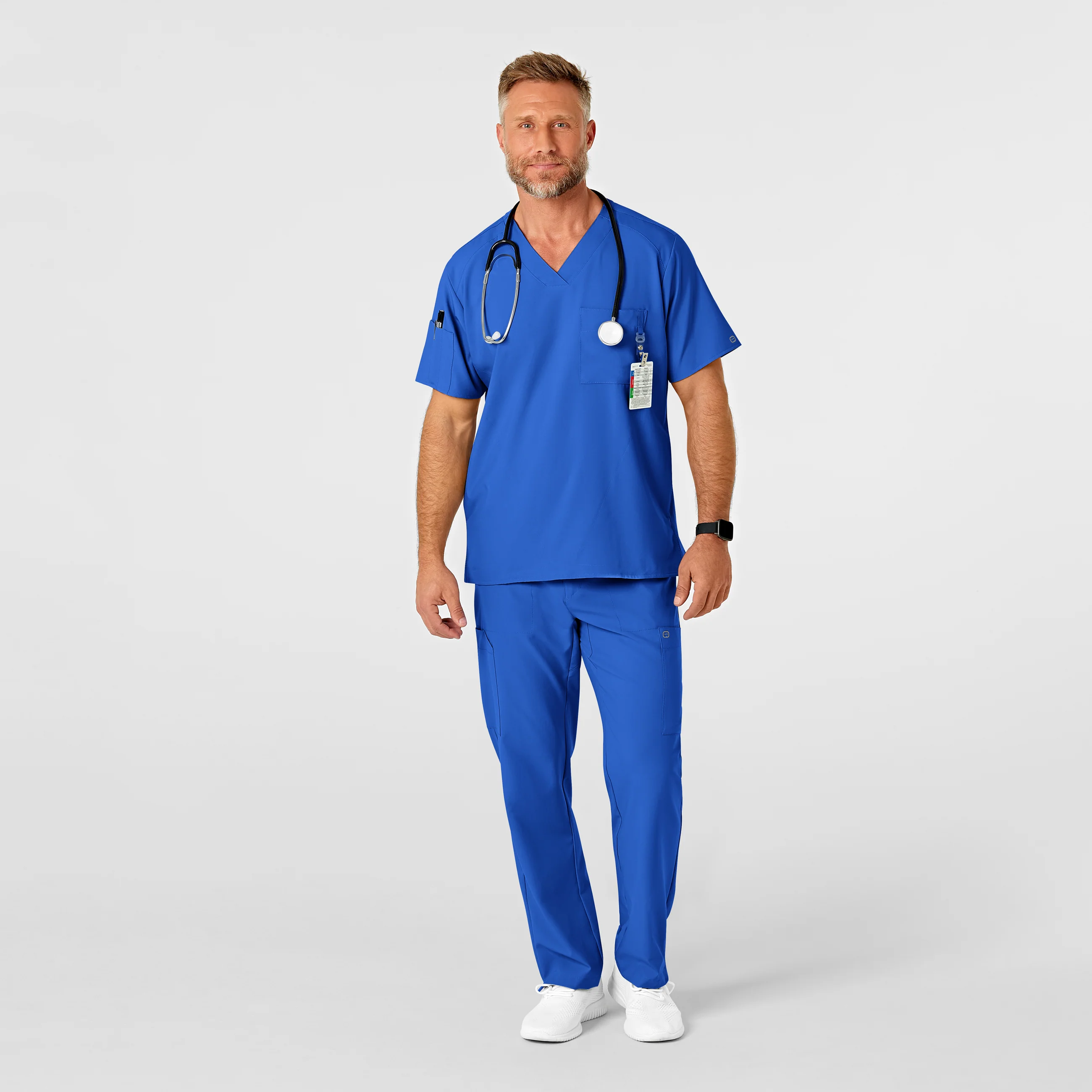 W123 Men's Flat Front Cargo Scrub Pant - Royal - Image 3