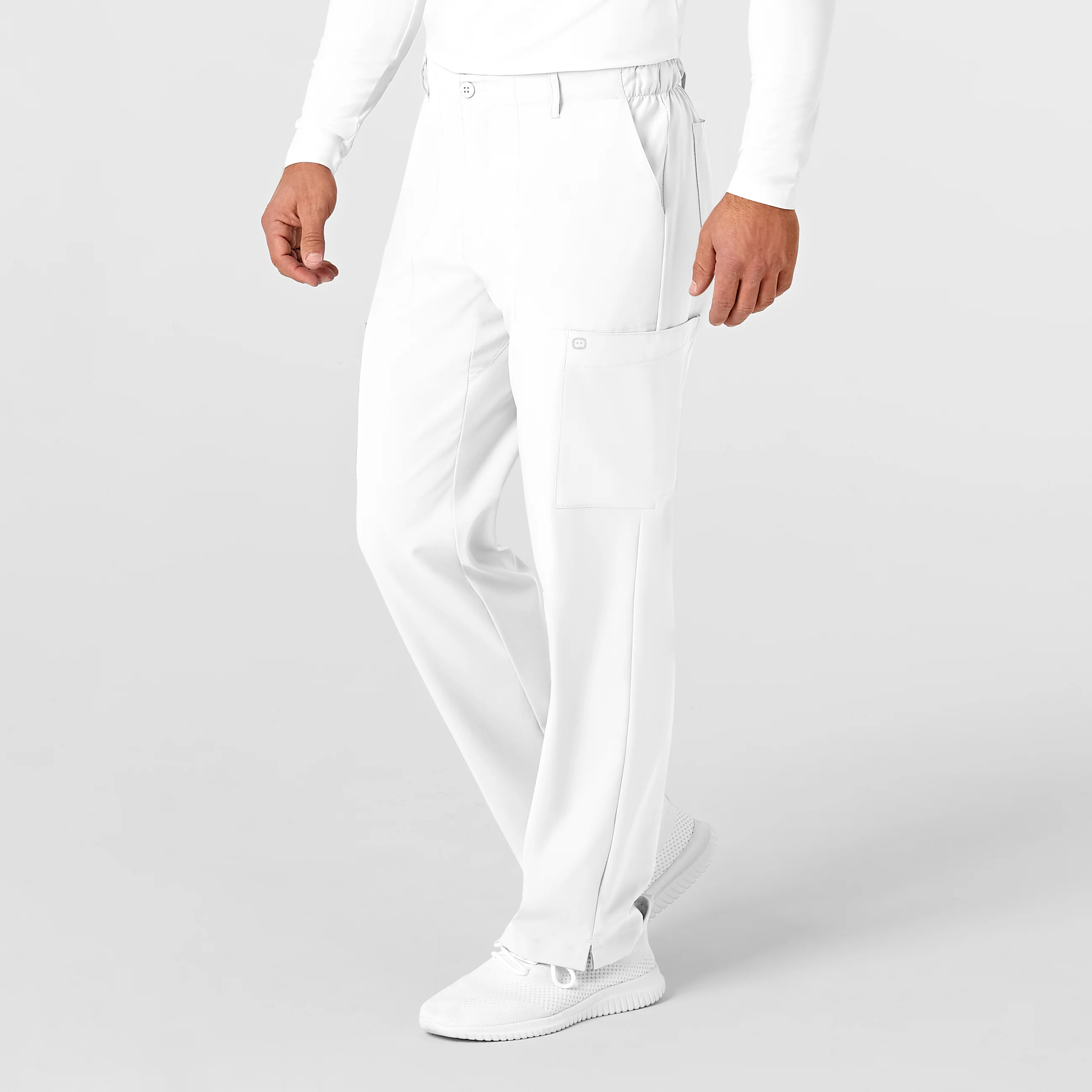 W123 Men's Flat Front Cargo Scrub Pant - White - Image 4
