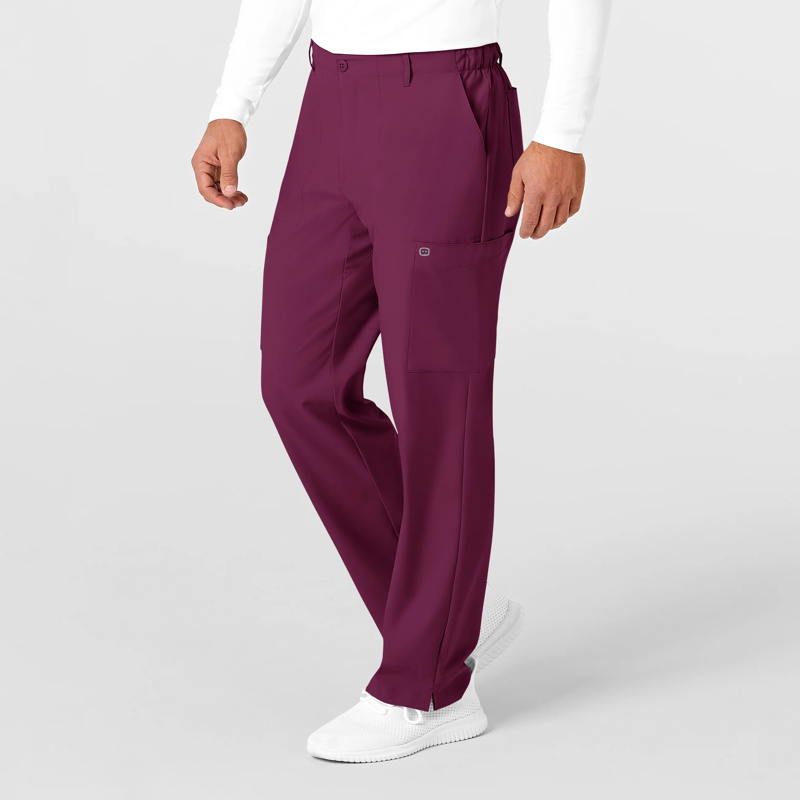 W123 Men's Flat Front Cargo Scrub Pant - Wine - Image 4