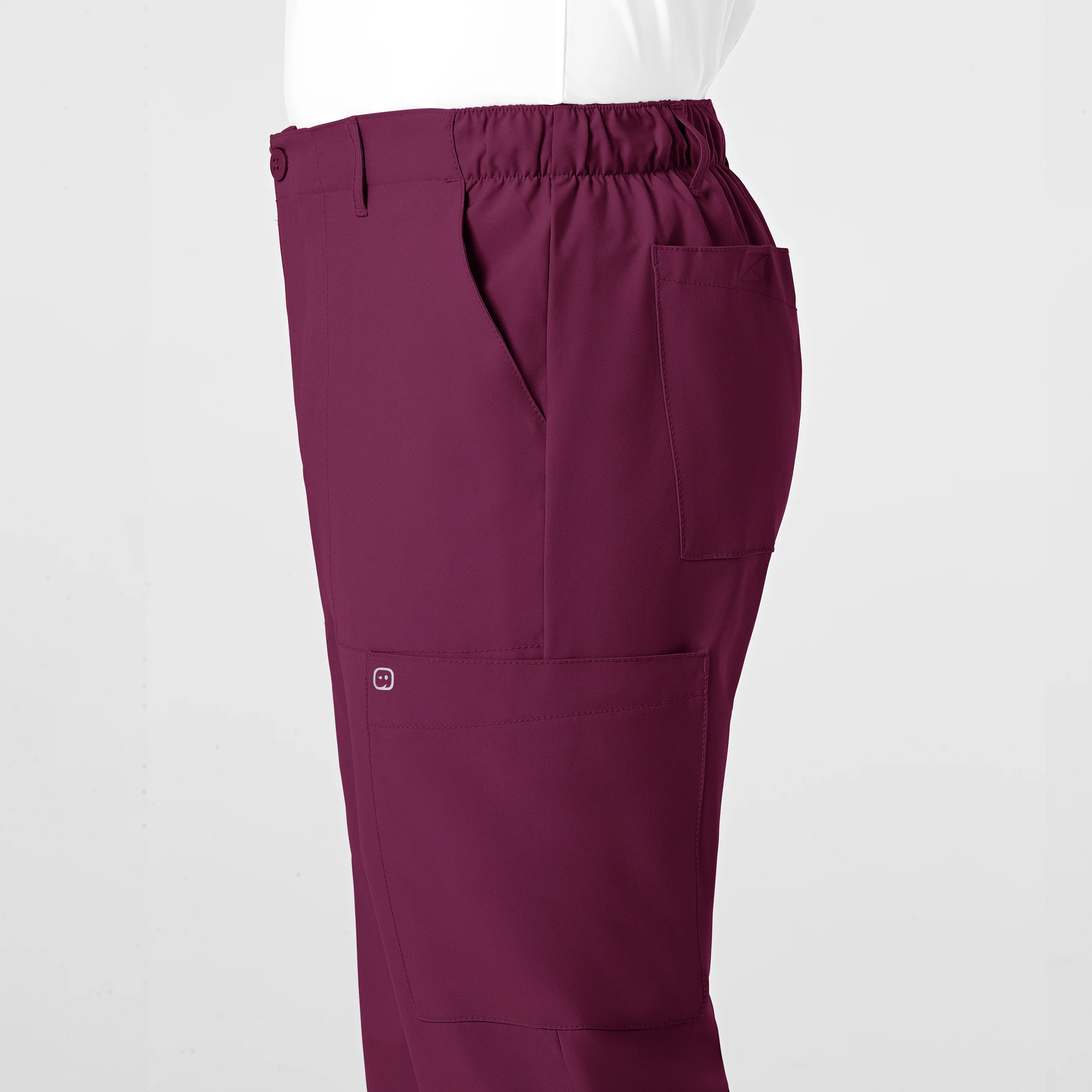 W123 Men's Flat Front Cargo Scrub Pant - Wine - Image 7