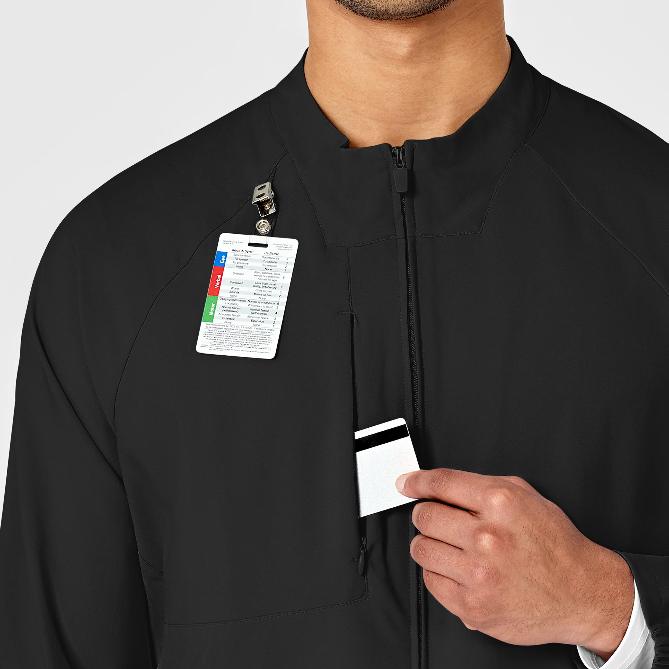W123 Mens Zip Front Warm Up Scrub Jacket - Black - Image 6