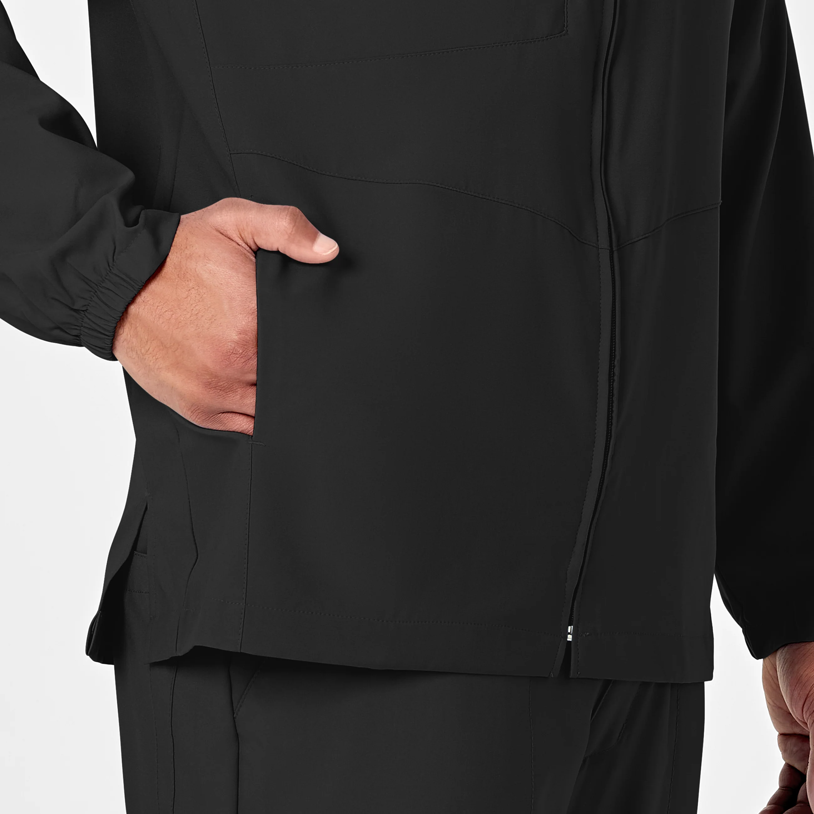 W123 Mens Zip Front Warm Up Scrub Jacket - Black - Image 7