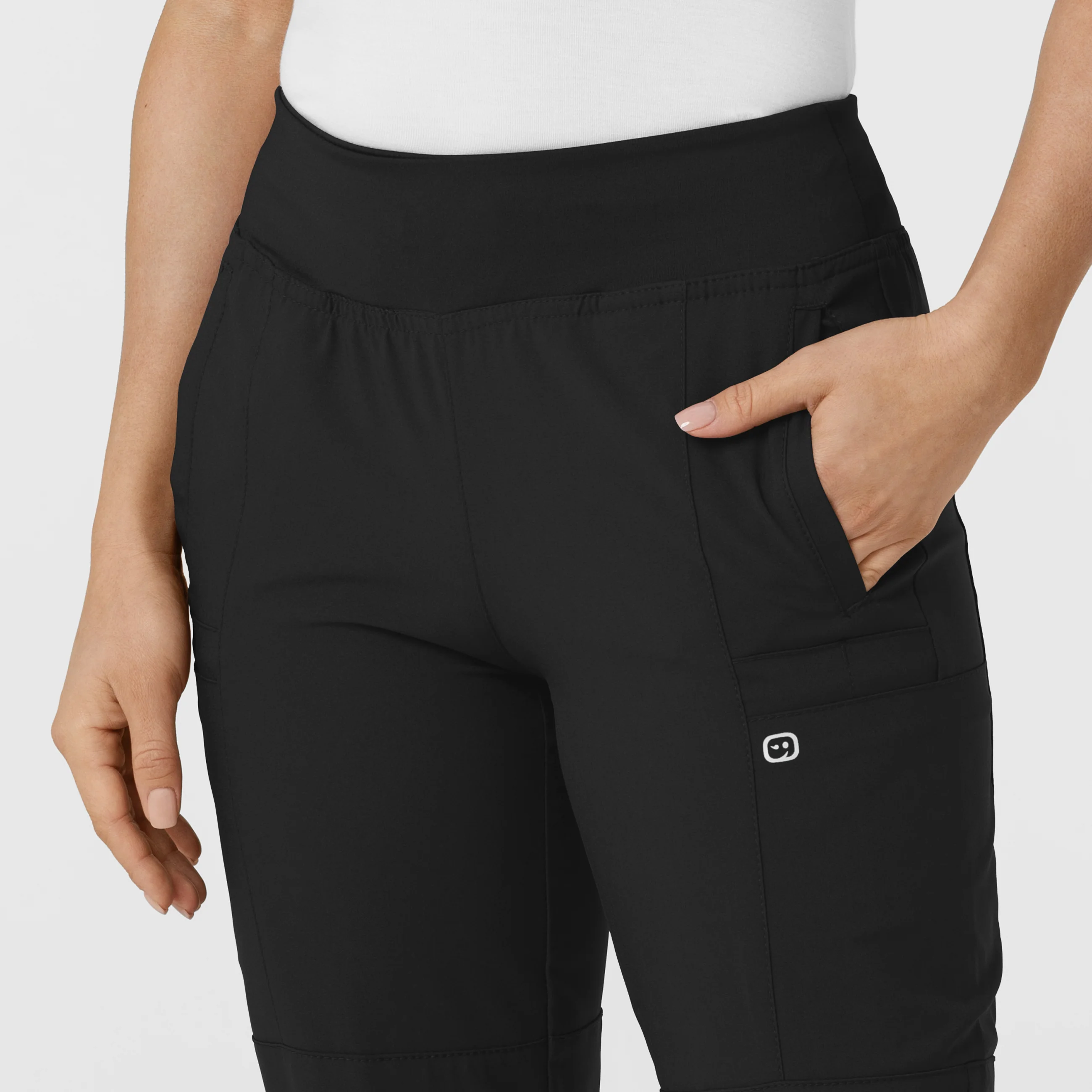 W123 Women's Comfort Waist Cargo Jogger Scrub Pant - Black - Image 5