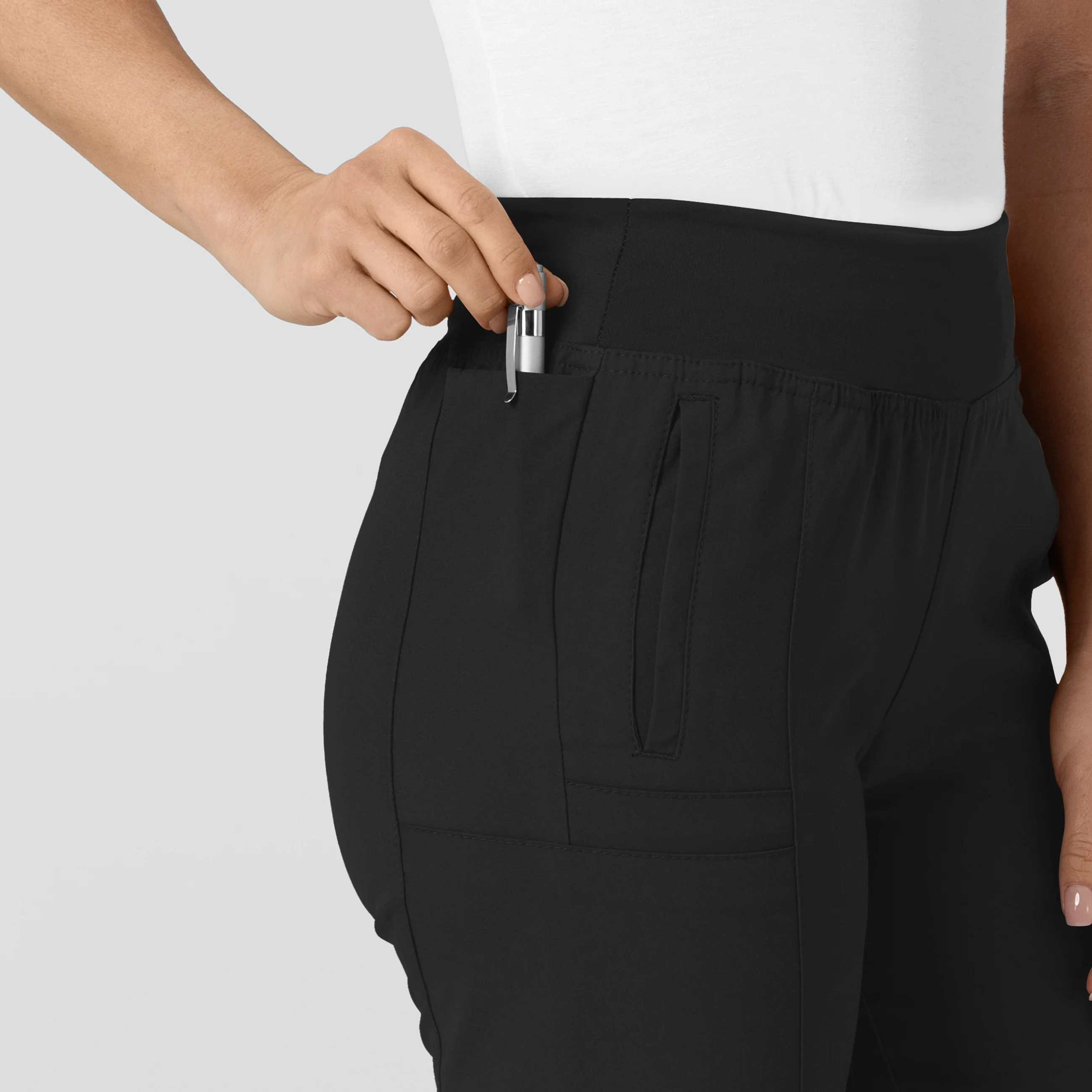 W123 Women's Comfort Waist Cargo Jogger Scrub Pant - Black - Image 8