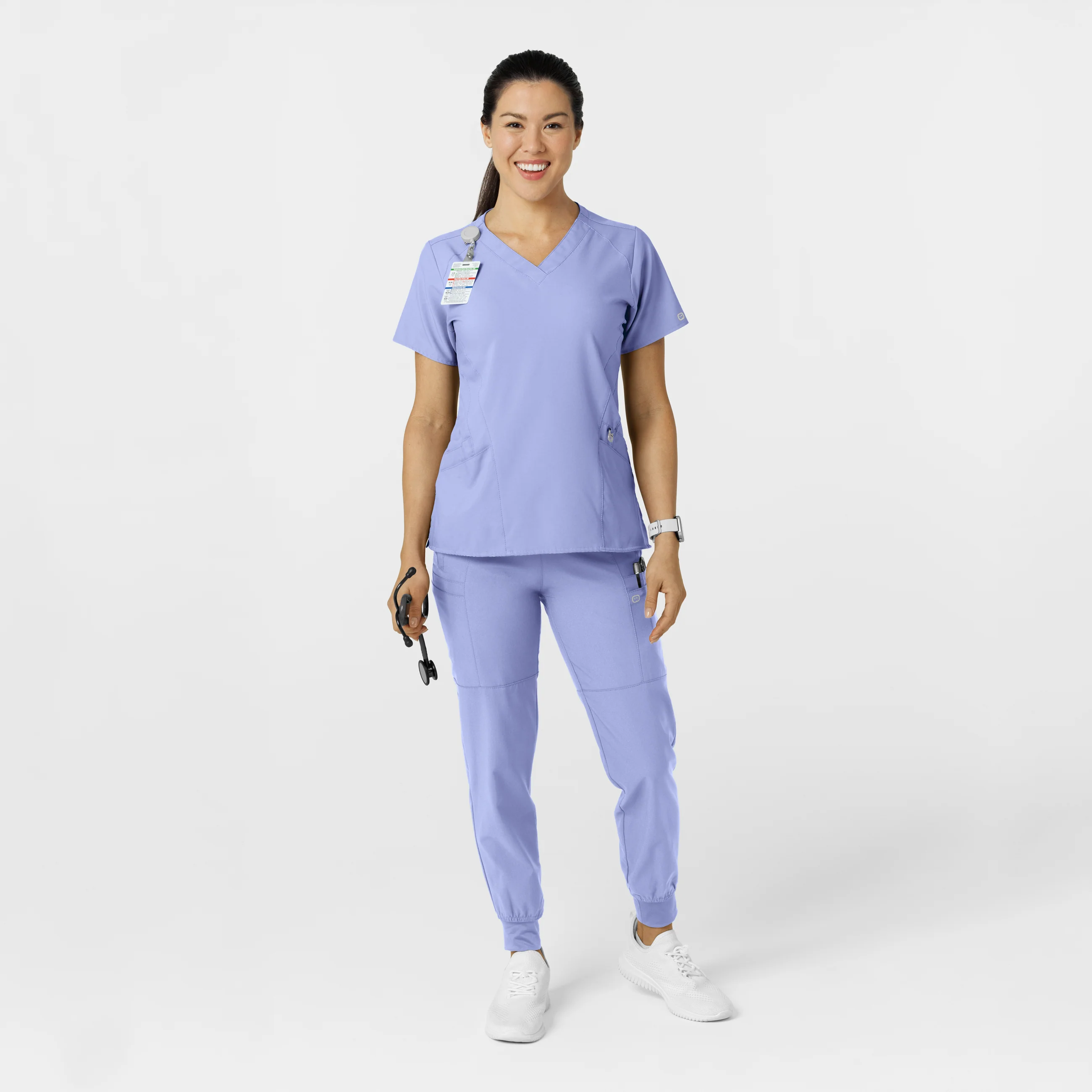 W123 Women's Comfort Waist Cargo Jogger Scrub Pant - Ceil Blue - Image 3