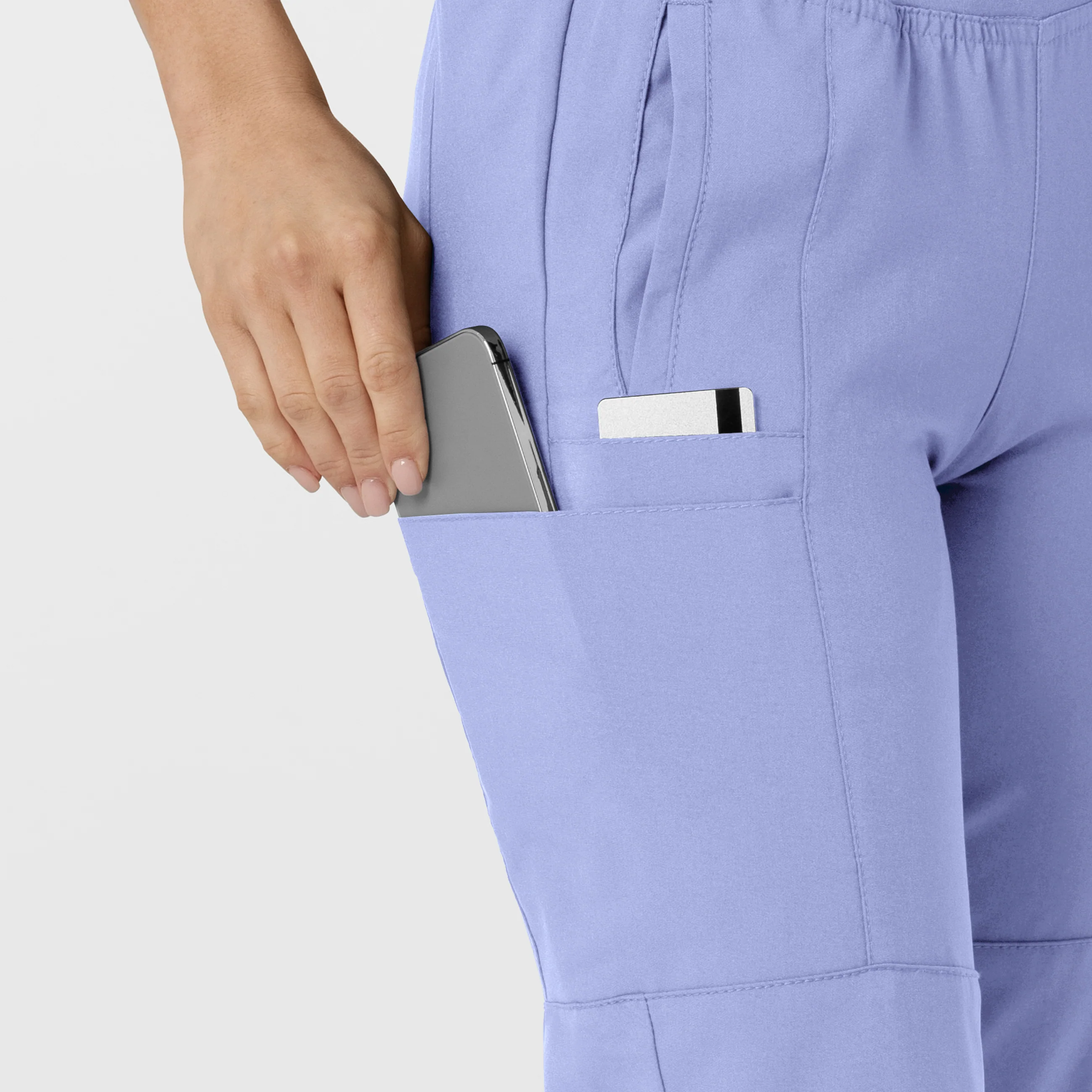 W123 Women's Comfort Waist Cargo Jogger Scrub Pant - Ceil Blue - Image 7