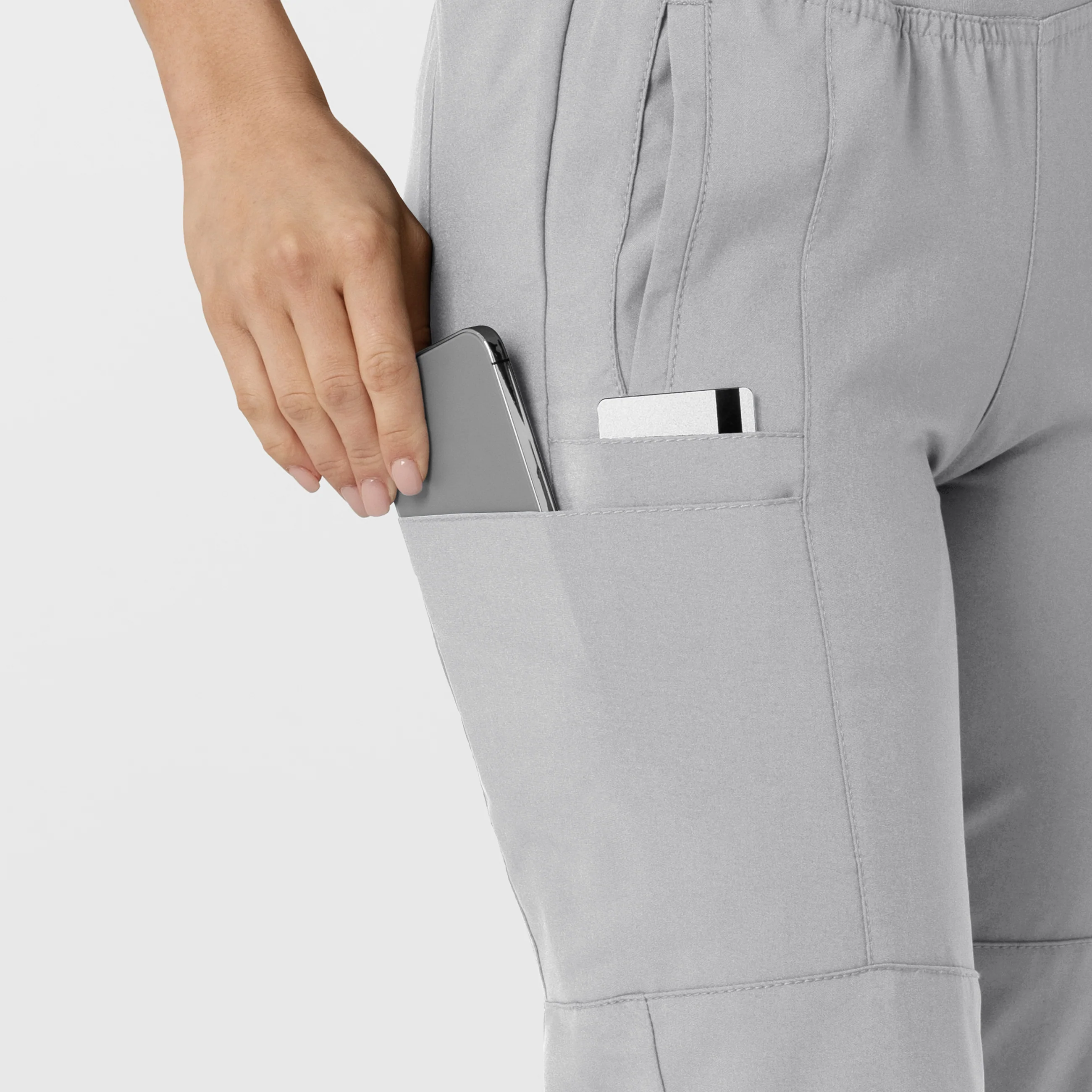 W123 Women's Comfort Waist Cargo Jogger Scrub Pant - Grey - Image 7