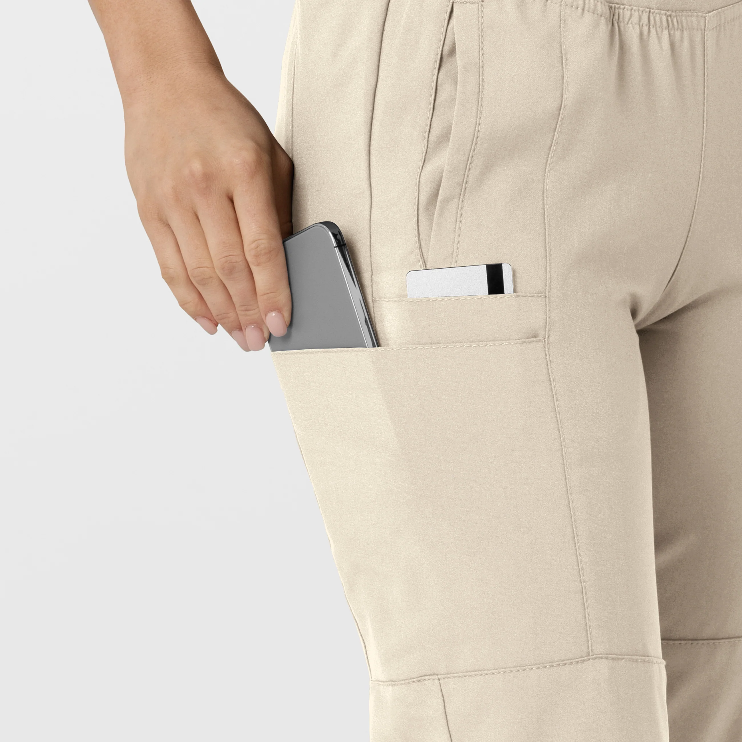 W123 Women's Comfort Waist Cargo Jogger Scrub Pant - Khaki - Image 7