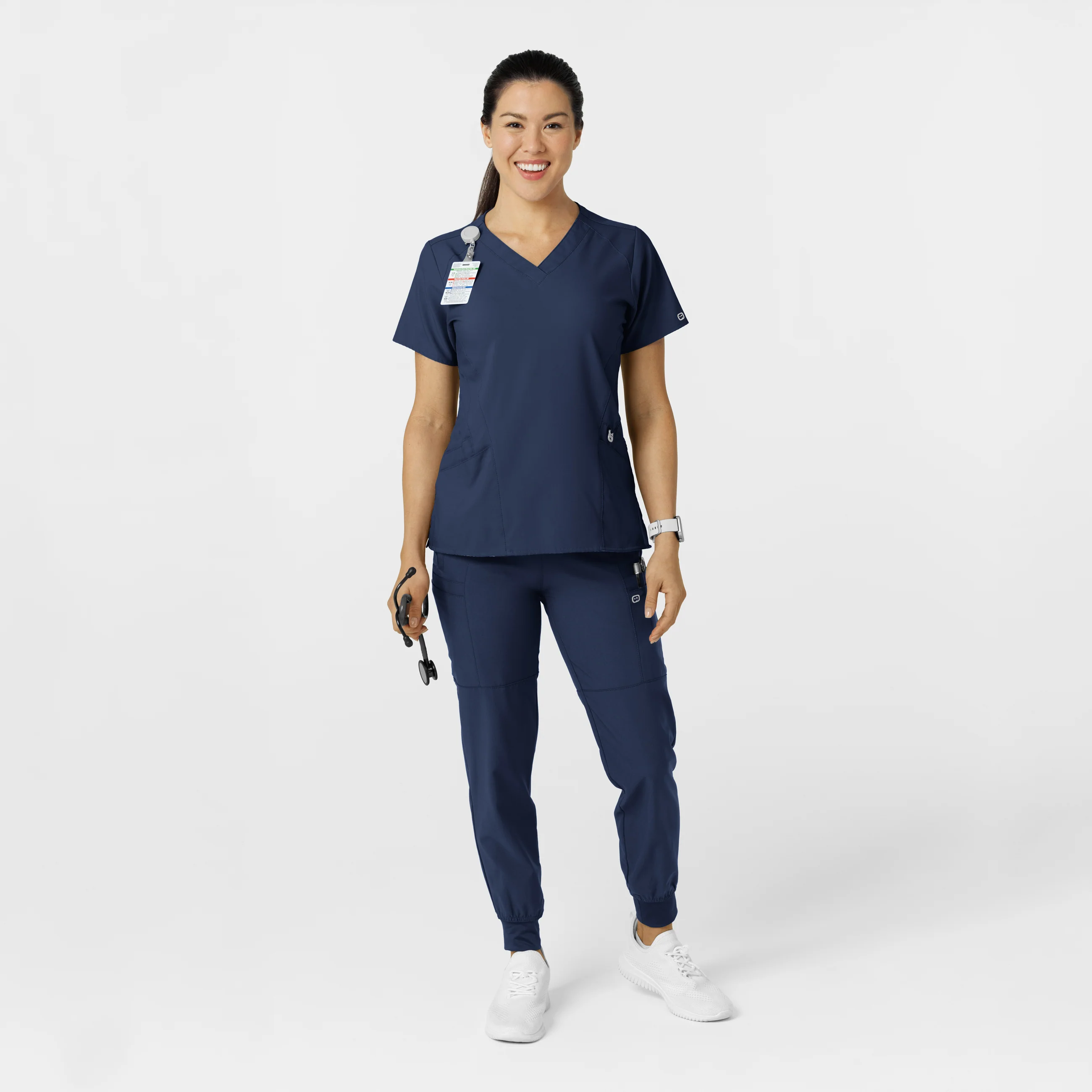 W123 Women's Comfort Waist Cargo Jogger Scrub Pant - Navy - Image 3