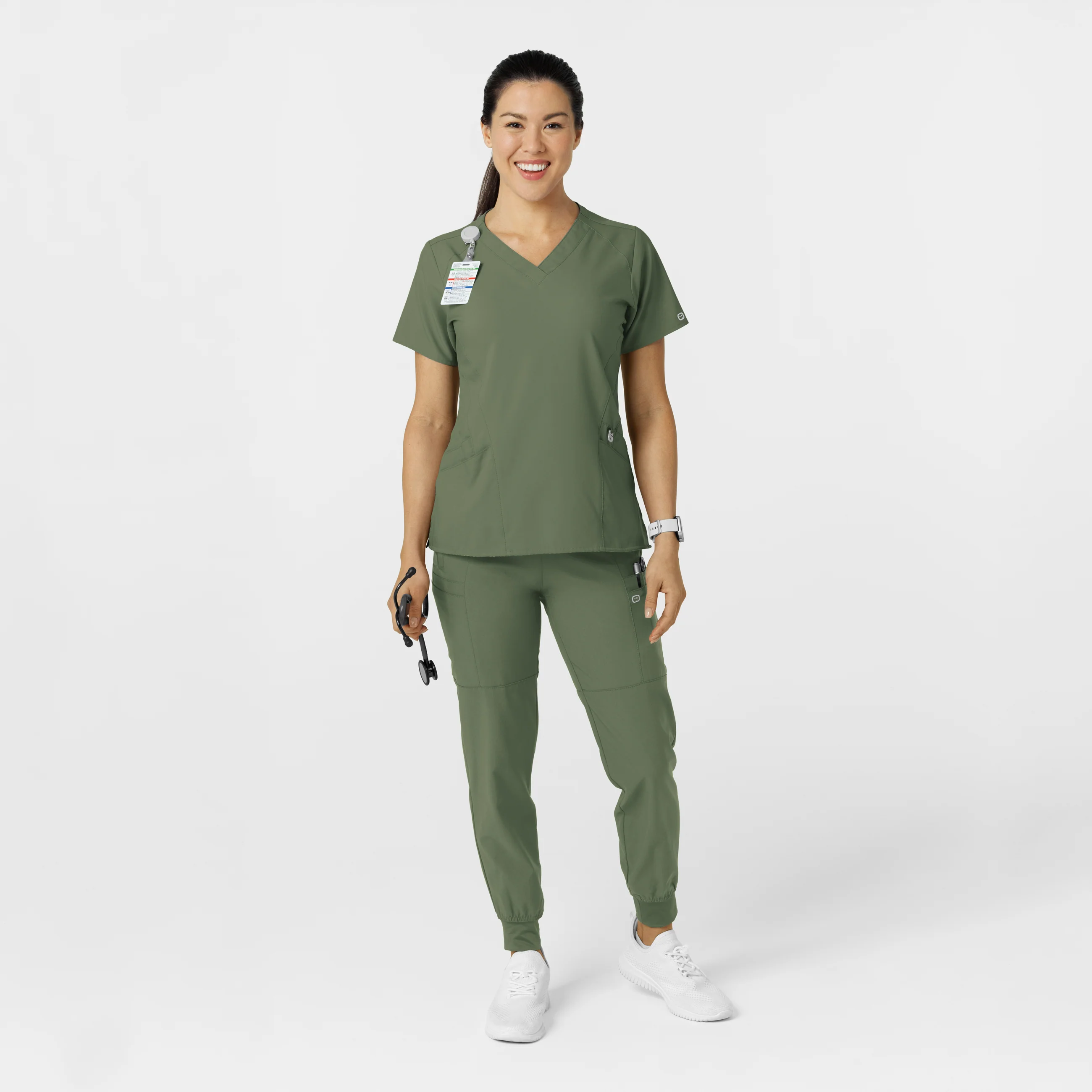 W123 Women's Comfort Waist Cargo Jogger Scrub Pant - Olive - Image 3