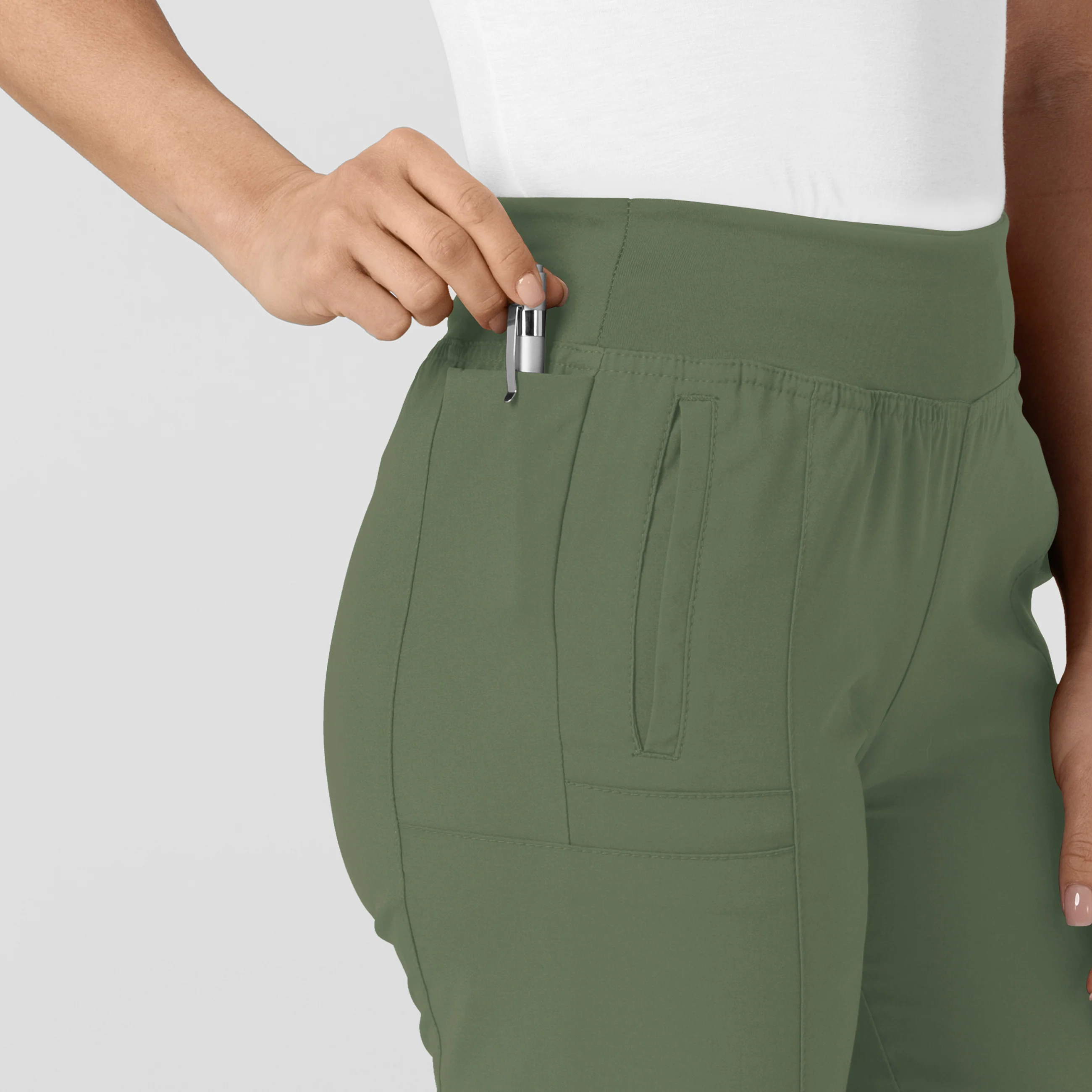 W123 Women's Comfort Waist Cargo Jogger Scrub Pant - Olive - Image 8