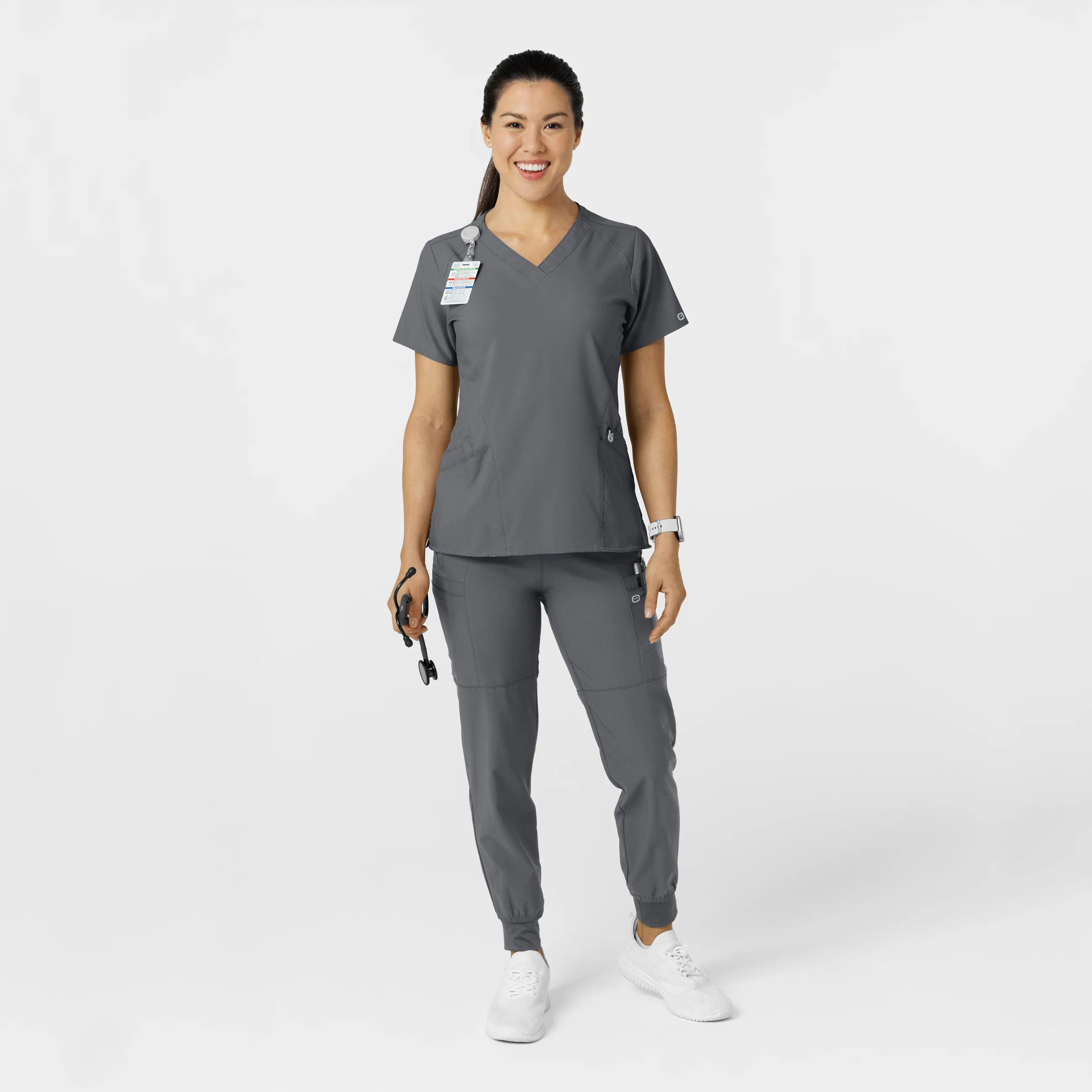 W123 Women's Comfort Waist Cargo Jogger Scrub Pant - Pewter - Image 3