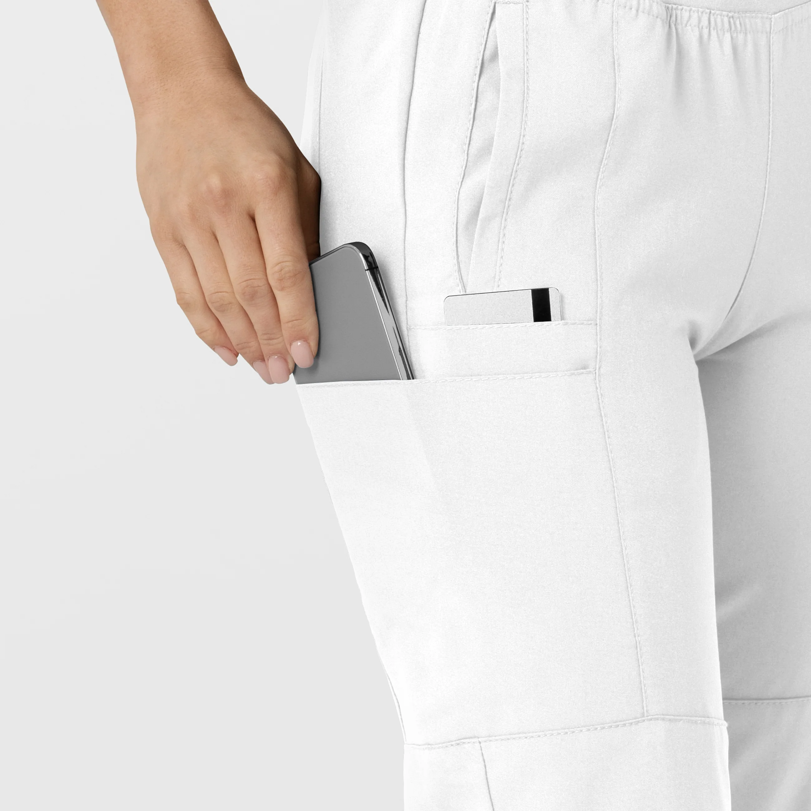 W123 Women's Comfort Waist Cargo Jogger Scrub Pant - White - Image 7