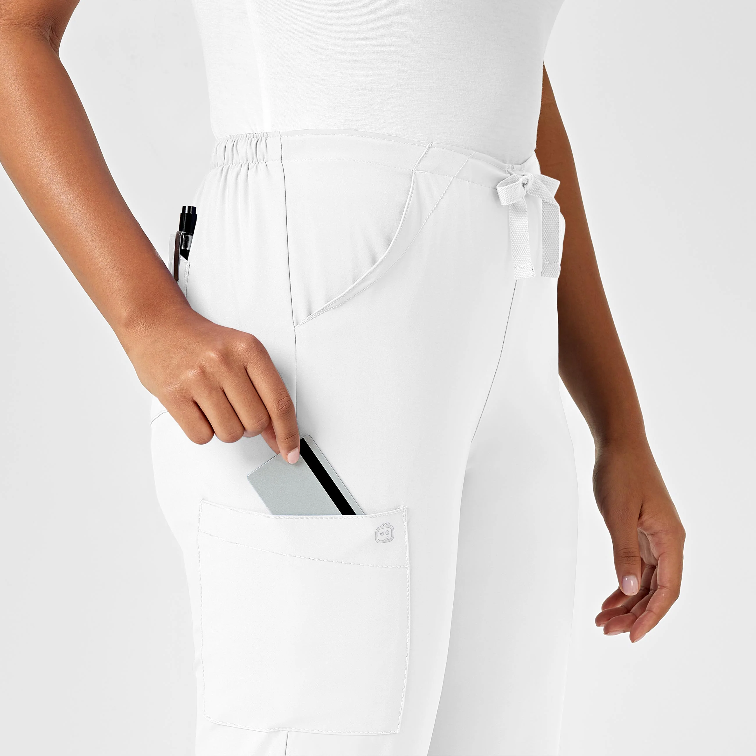 W123 Women's Drawstring Scrub Pant - White - Image 5