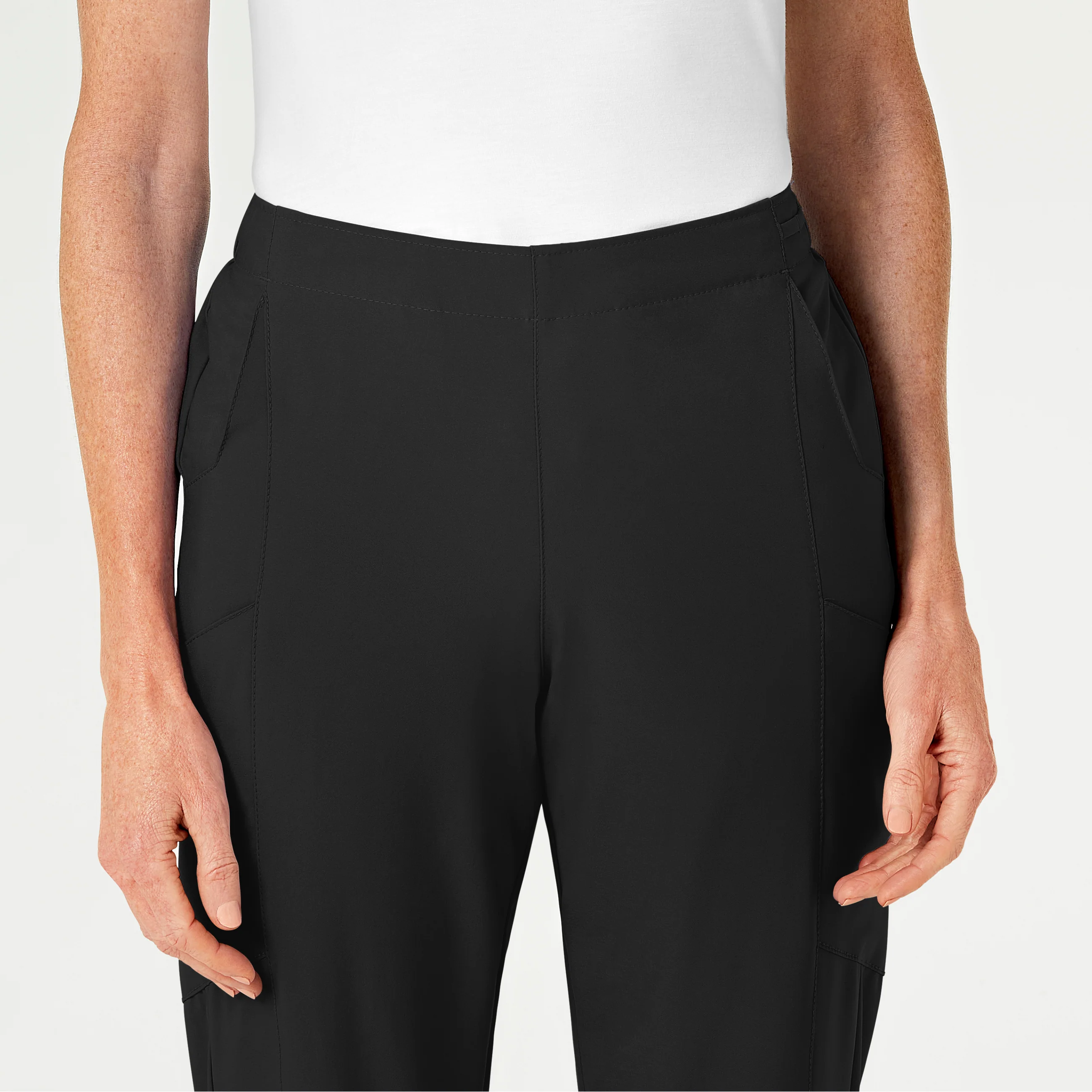 W123 Women's Flat Front Cargo Scrub Pant - Black - Image 5