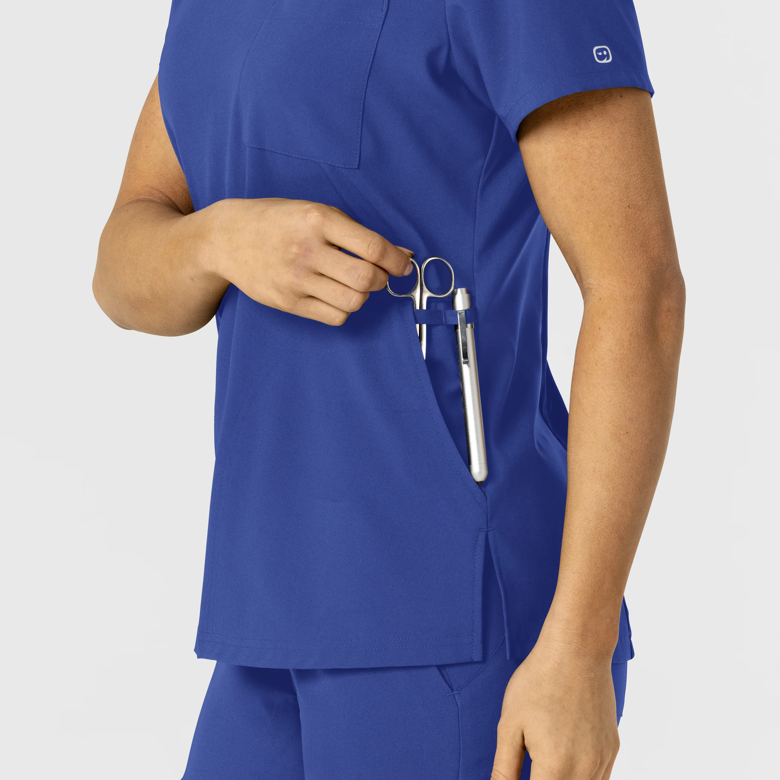 W123 Women's Flex-n-Reach V-Neck Scrub Top - Galaxy Blue - Image 9