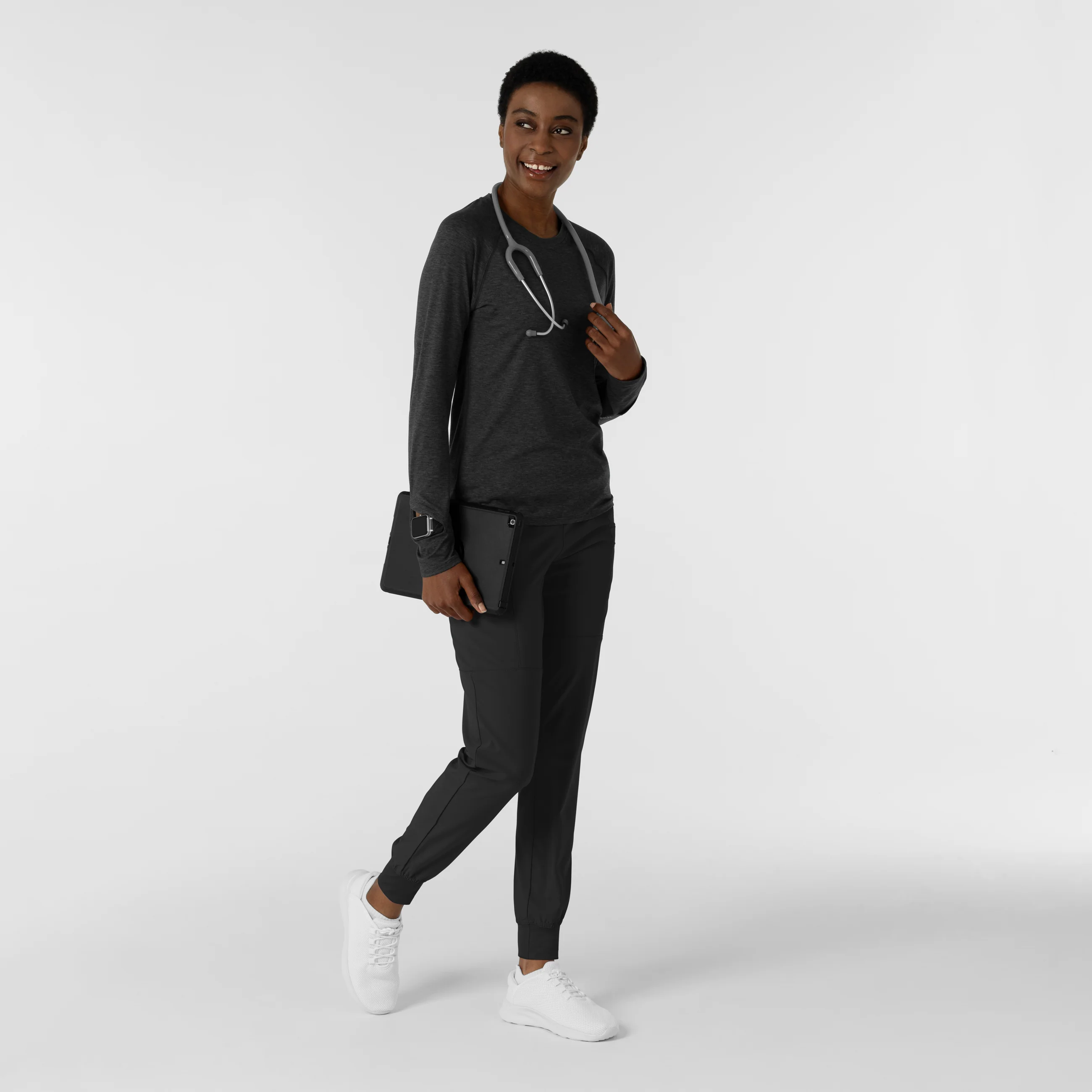 Women's Watch Window Long Sleeve Underscrub Top - Pewter Heather - Image 3