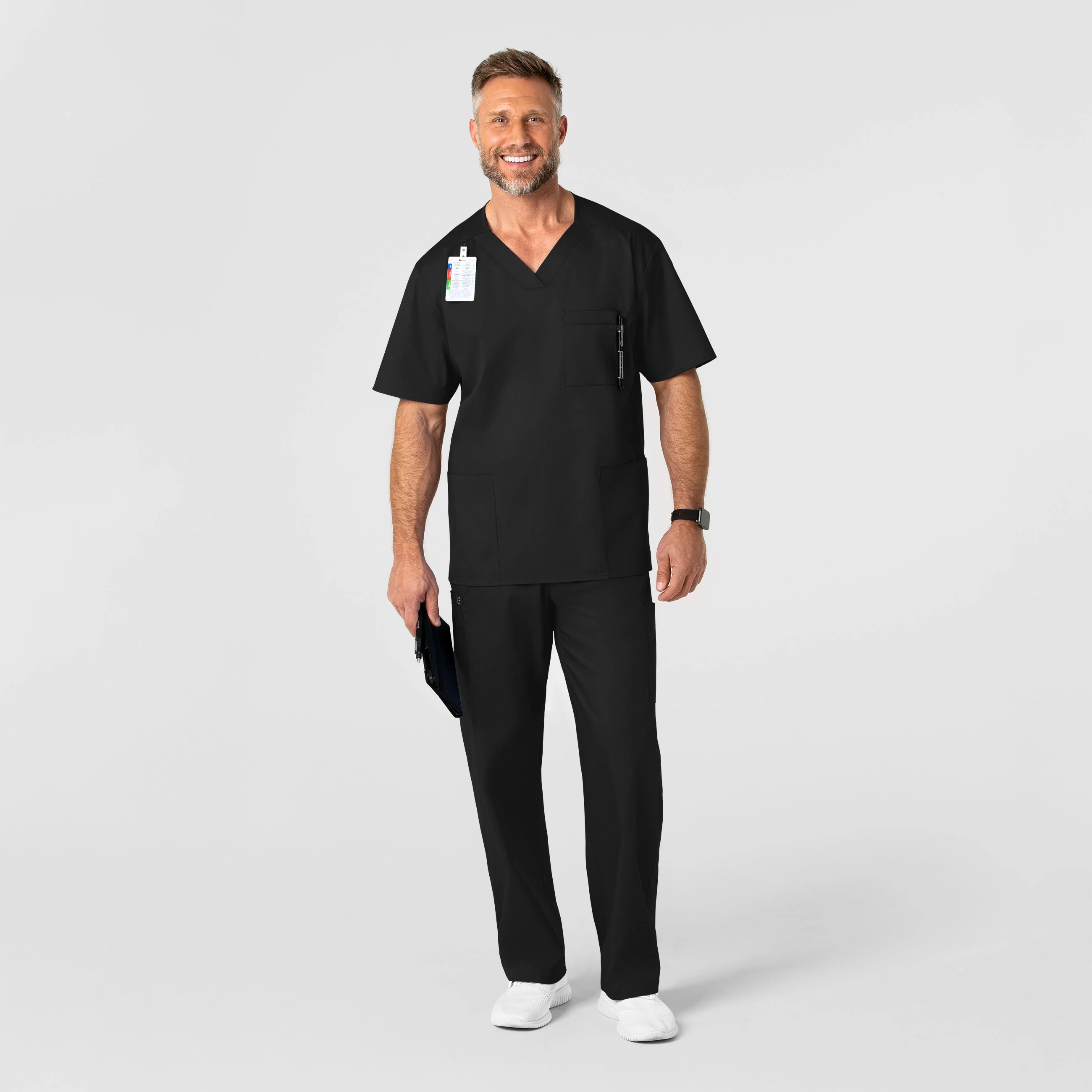WonderWORK Men's V-Neck Scrub Top - Black - Image 3