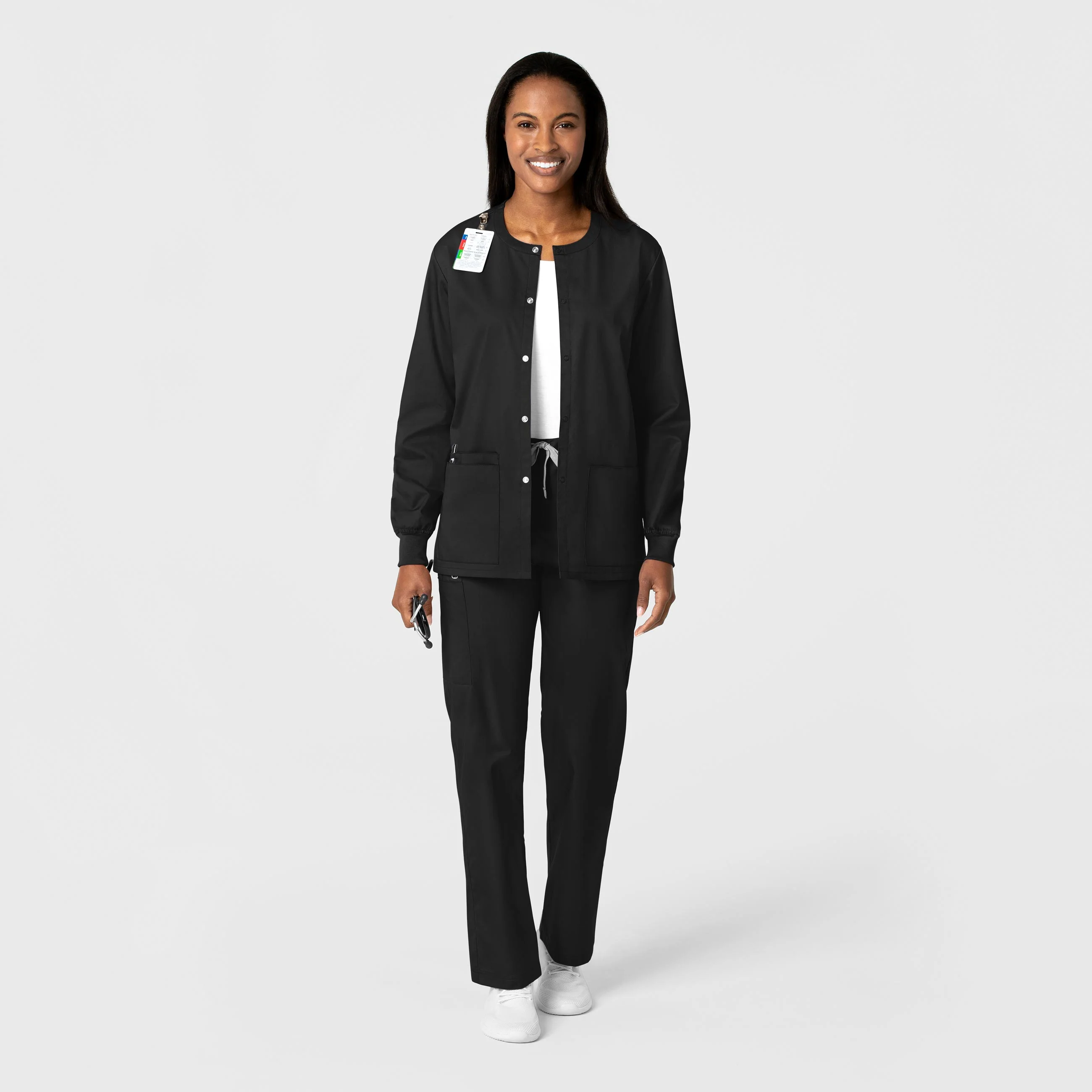 WonderWORK Unisex Snap Front Scrub Jacket - Black - Image 3