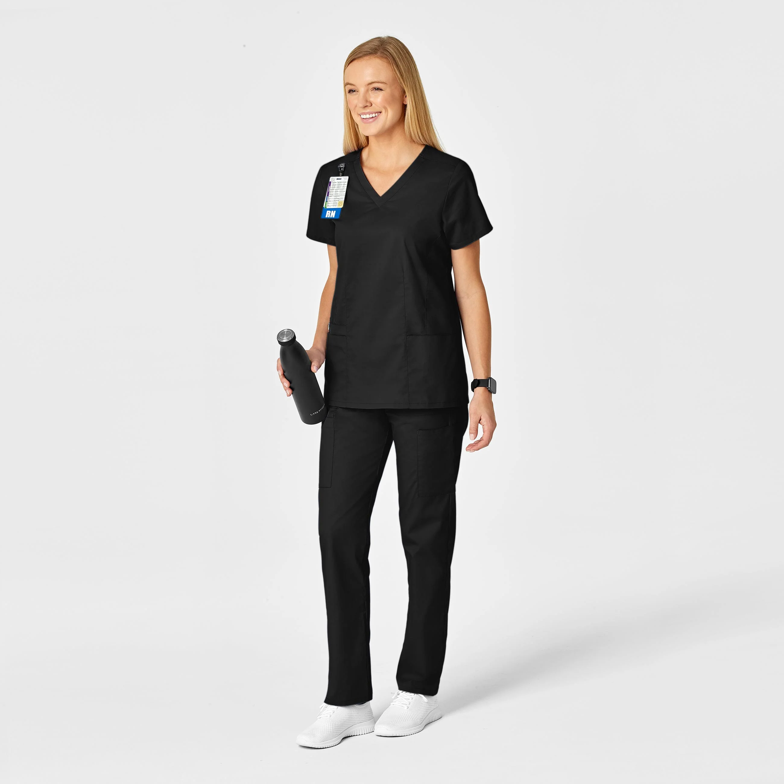 WonderWORK Women's Shaped V-Neck Scrub Top - Black - Image 3